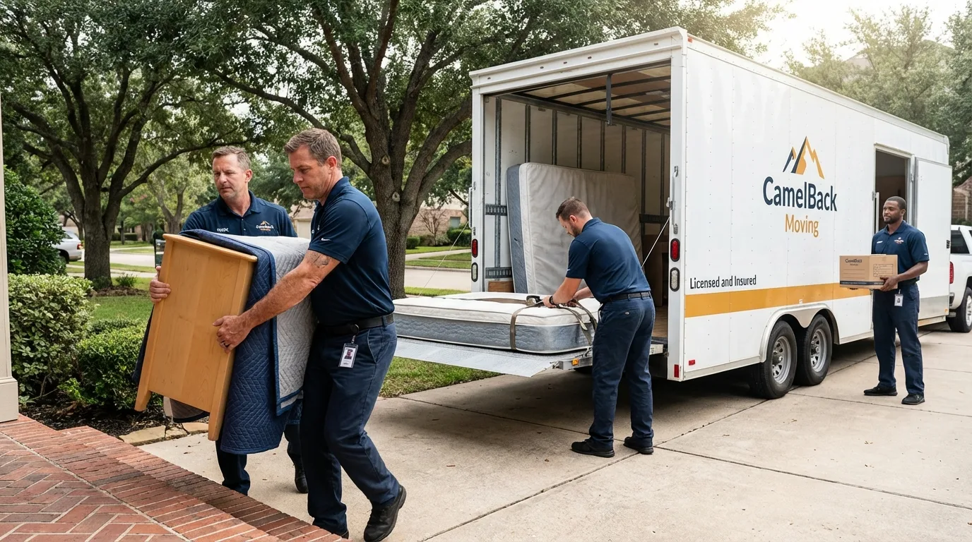 Crew loading residential truck for cross-state move from Lemmon, SD