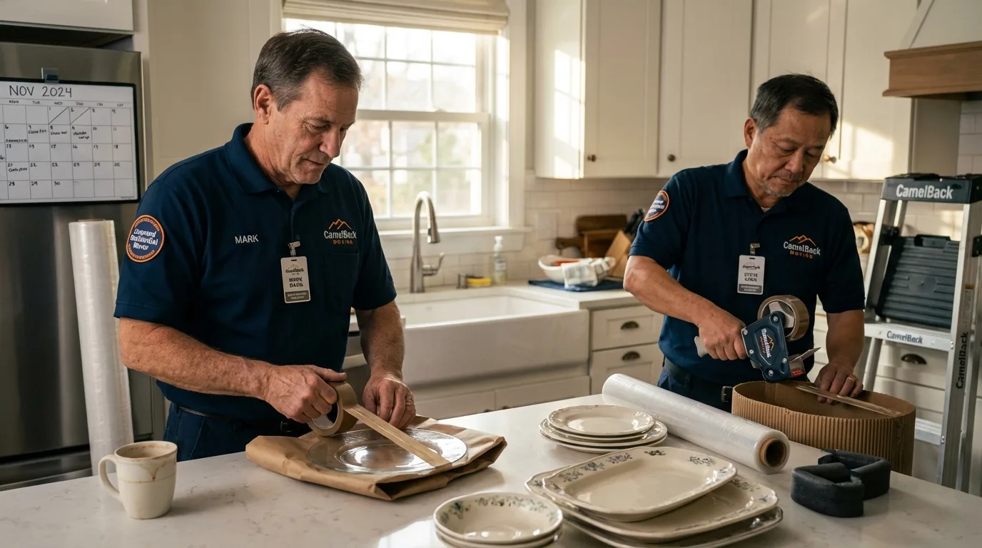 Professional crew packing kitchen dishware in Lemmon, SD